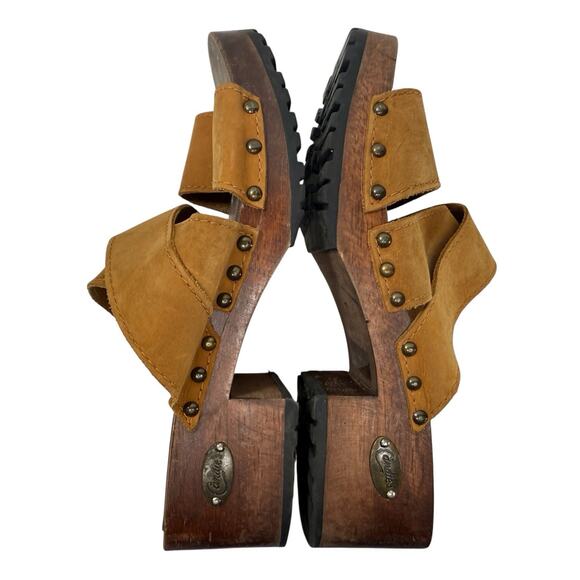 Candies Chunky Sandals Size 7 Vintage Y2K Wooden Clog Platform Camel Tan Leather - Picture 8 of 9